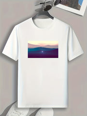 Scenery Print Men's Comfy T shirt Active Slightly Stretch Tee