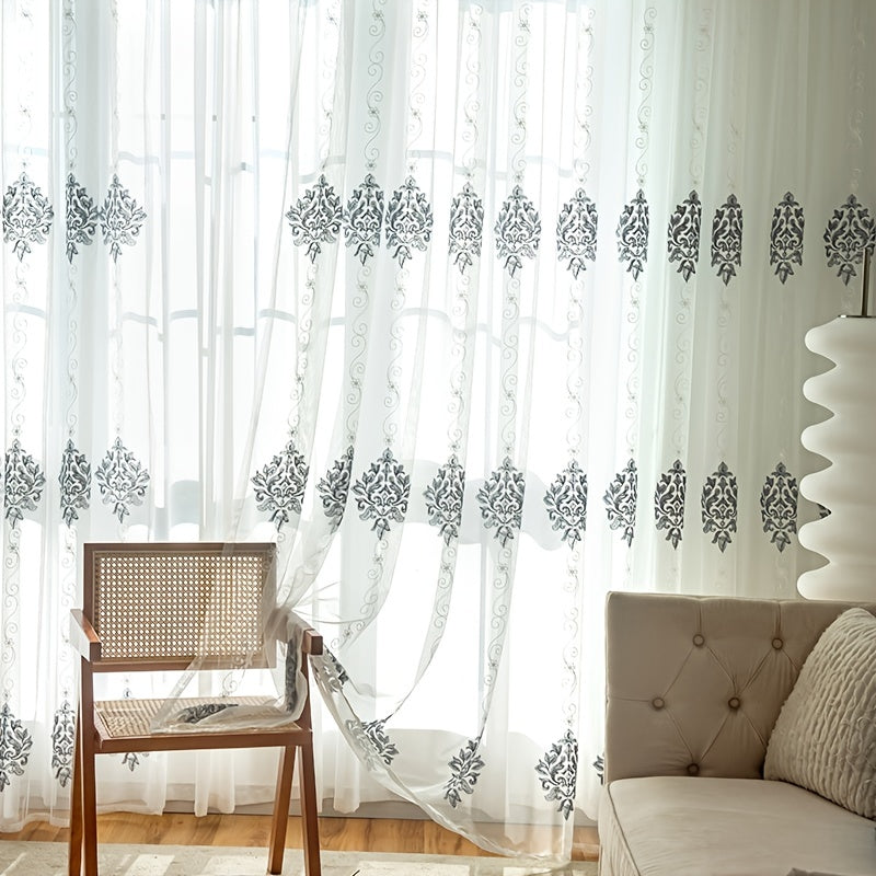 Sheer Curtain Panel with Flower Embroidery for Window