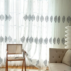Sheer Curtain Panel with Flower Embroidery for Window