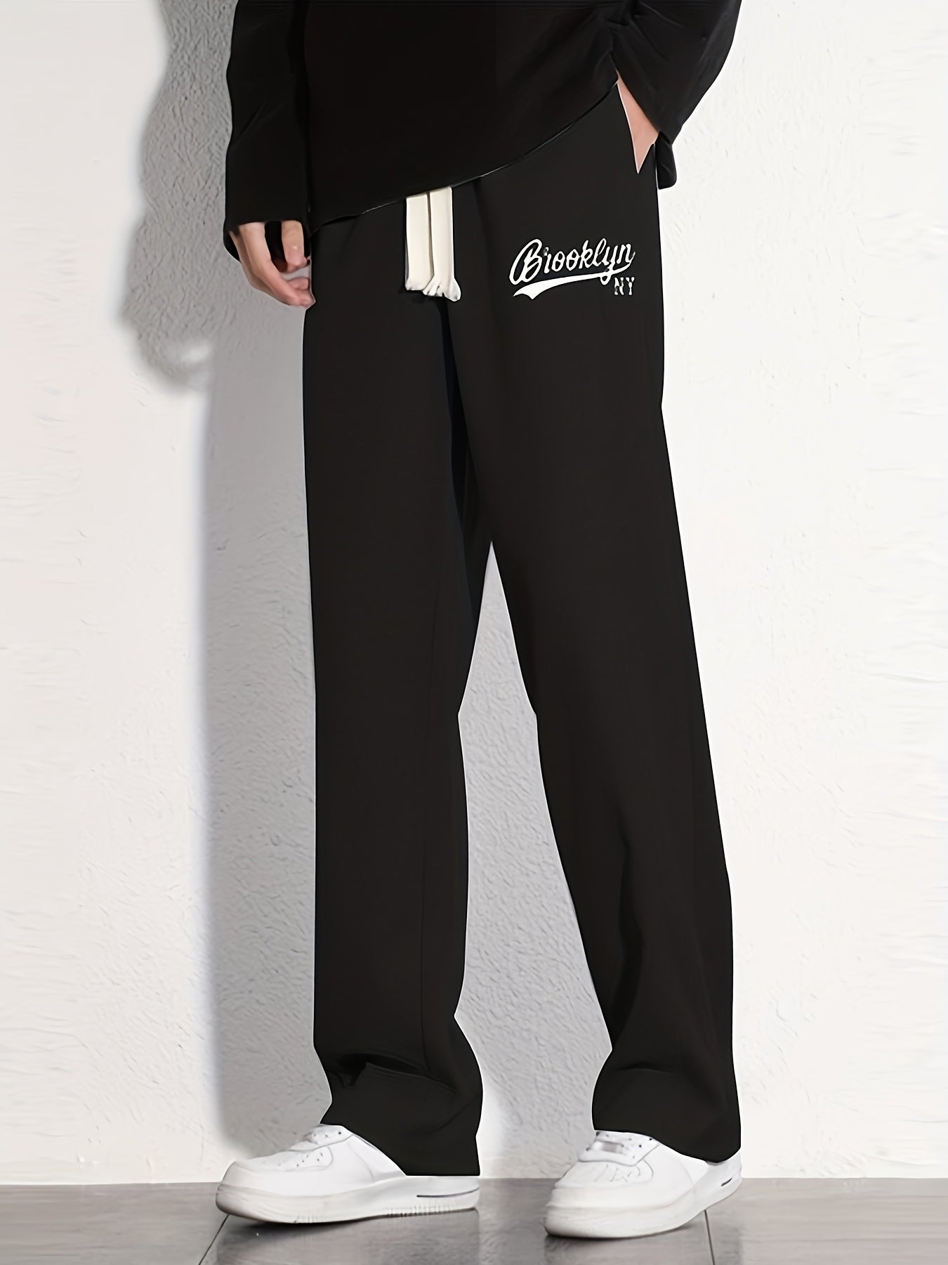 Brooklyn NY Cotton Sweatpants Men s Casual Solid Loose Fit Slightly Stretch