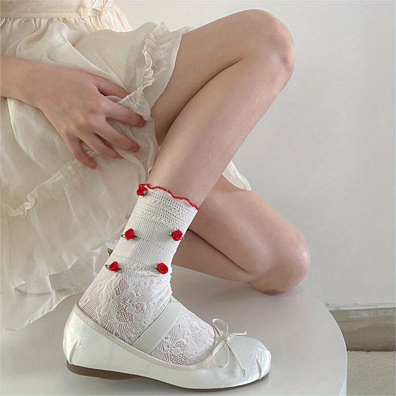 Floral Decor Curling Socks Women's Stockings