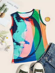 Watercolor Print Dopamine Tank Top for Summer