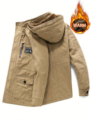 Men's Hooded Windproof Jacket Plush Warm Windbreaker For Autumn/Winter