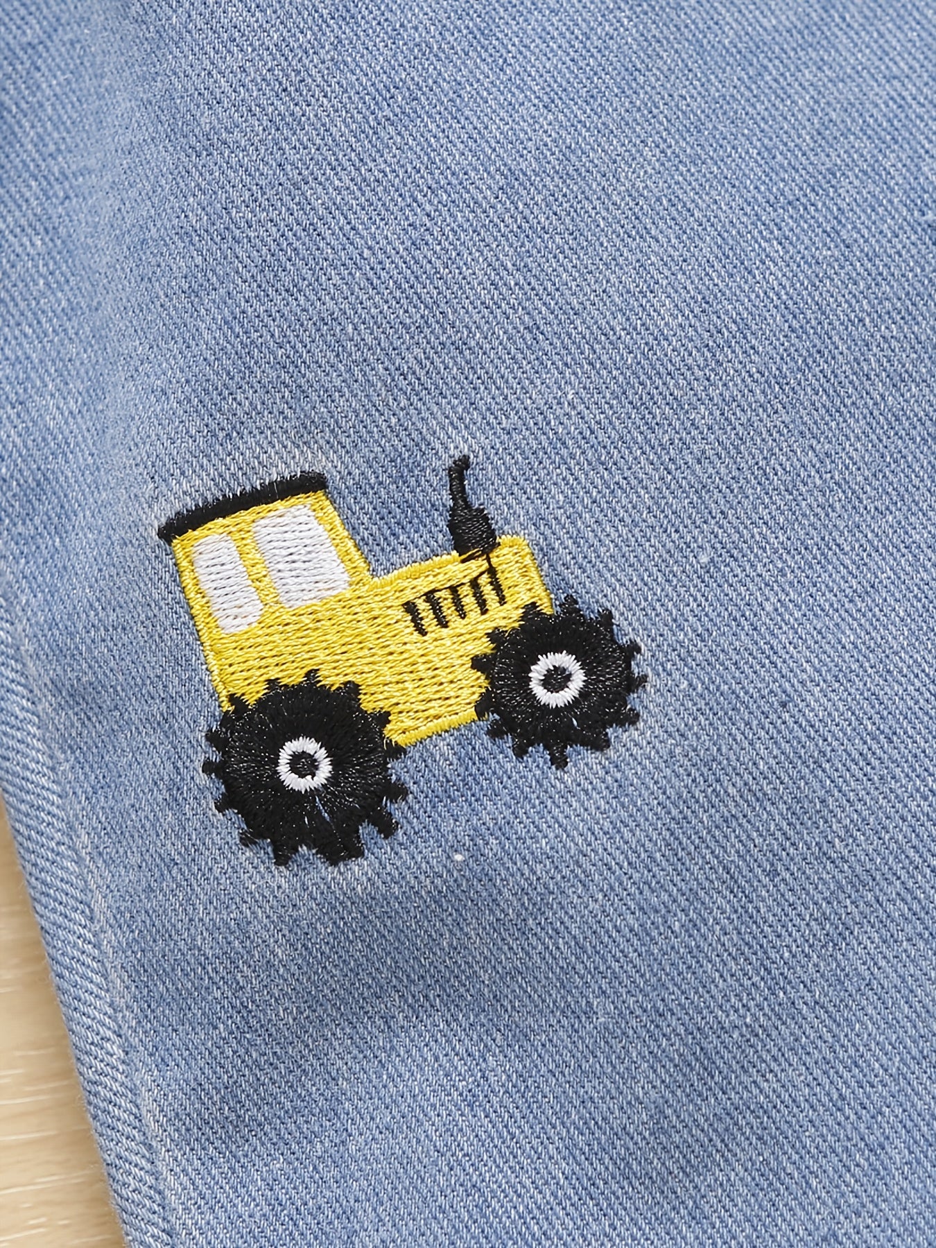 Boys Cartoon Excavator Embroidered Denim Long Pants