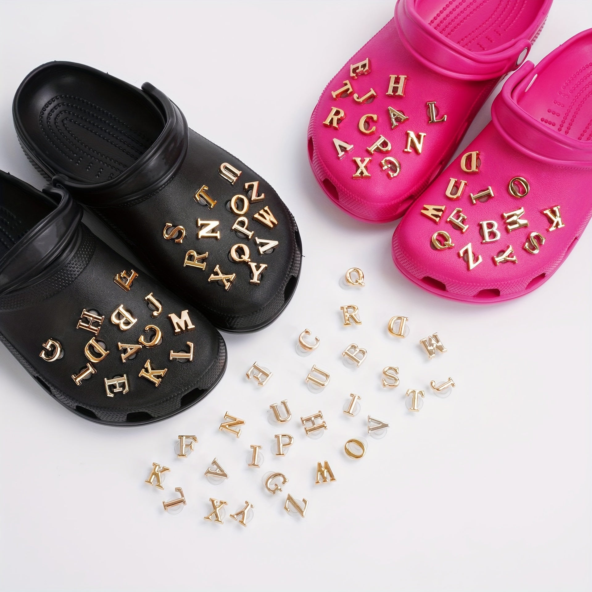 26pcs Golden Letters Shoe Charms for Clog Sandals, Women Girl Party Favors