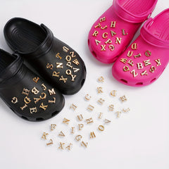 26pcs Golden Letters Shoe Charms for Clog Sandals, Women Girl Party Favors