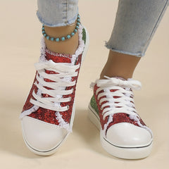 Women's Sequin Skate Shoes Lace Up Sport Shoes