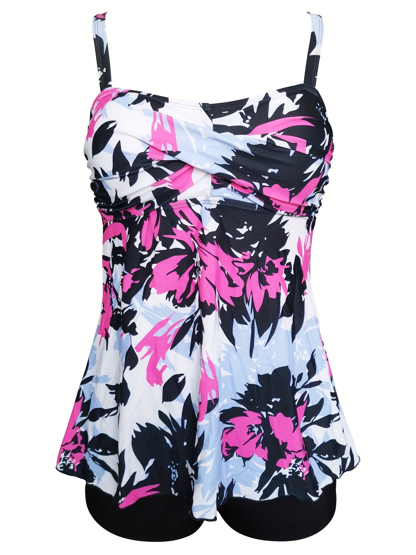 Floral Print Twist Swimsuit Cold Shoulder Top & Shorts Set Womens Swimwear