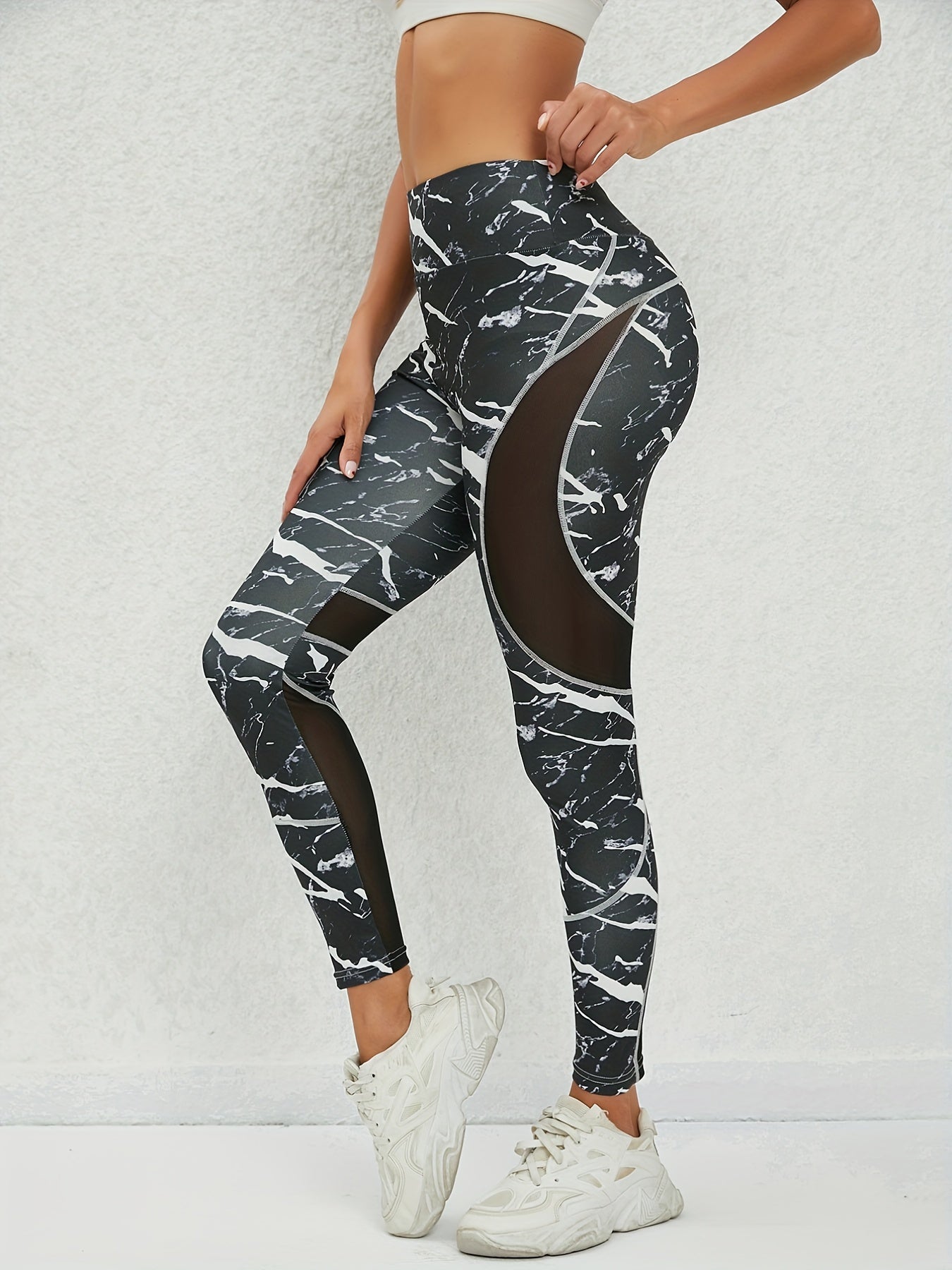 High Waist Butt Lifting Leggings Mesh Stitching for Fitness Yoga Running