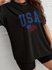 Independence Casual Loungewear Set Women's Plus Flag & Letter Print