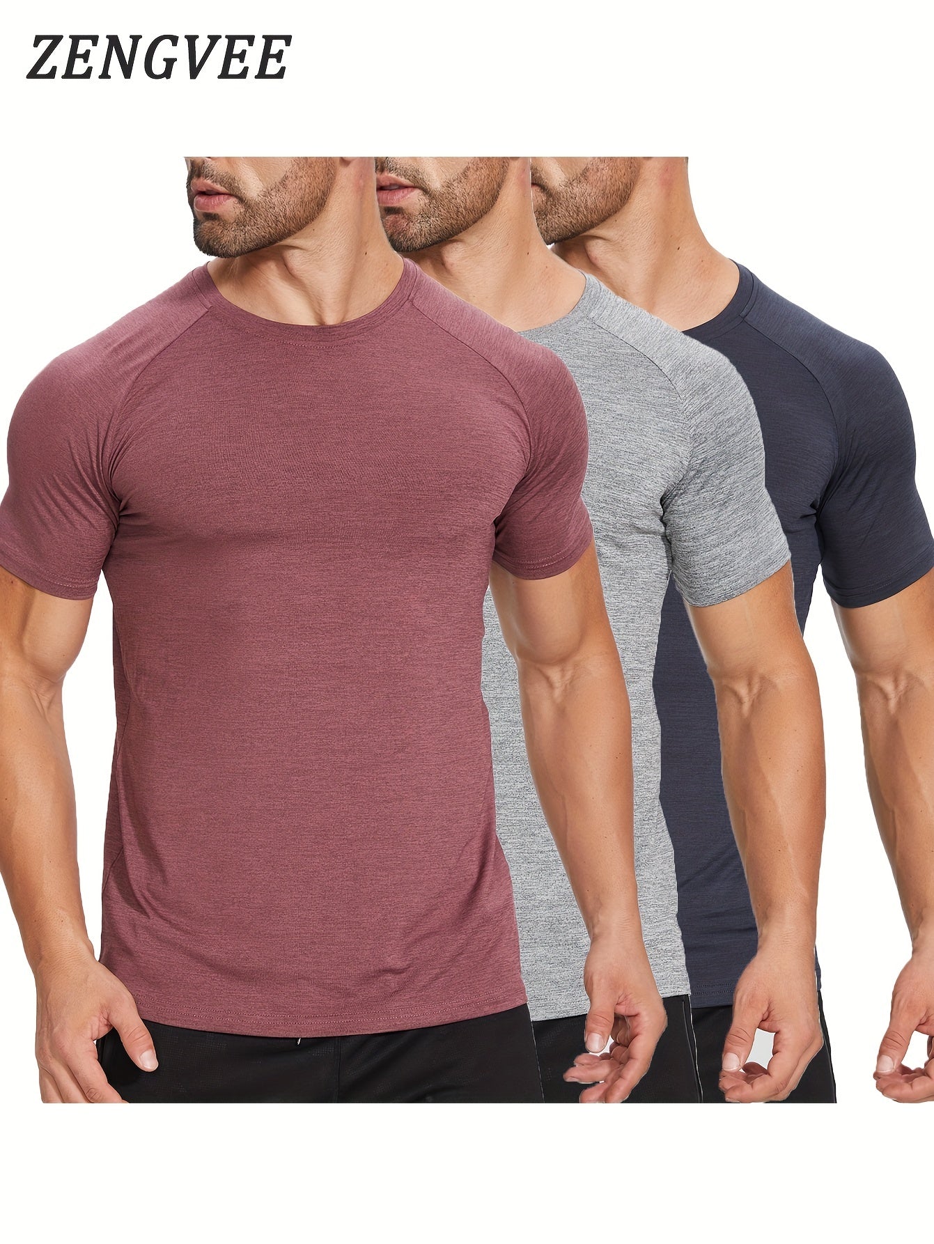 3 Pcs Men's Skinny Fit Sports T-shirts for Fitness Activities