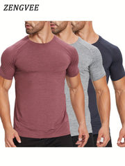 3 Pcs Men's Skinny Fit Sports T-shirts for Fitness Activities