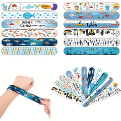 24pcs Gone Fishing Slap Bracelets Party Favors Navy Orange Red Yellow Teal Gray