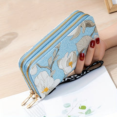 Flower Embroidery Long Wallet Clutch Purse Phone Bag