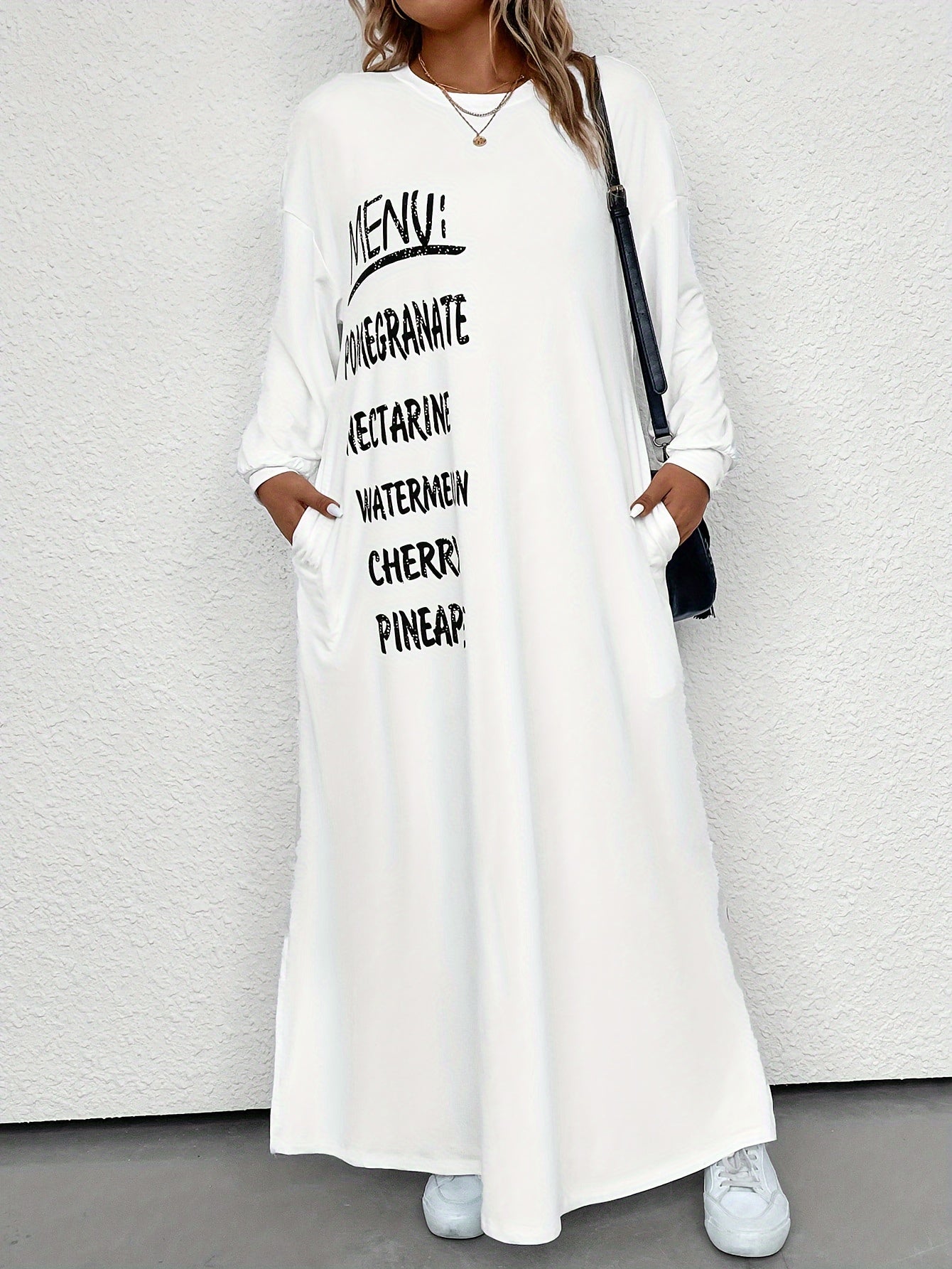 Casual Dress Women's Plus Letter Print Drop Shoulder Maxi Dress