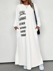 Casual Dress Women's Plus Letter Print Drop Shoulder Maxi Dress