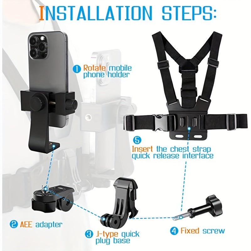 Mobile Phone Chest Strap Mount for POV Vlogging - GoPro Compatible