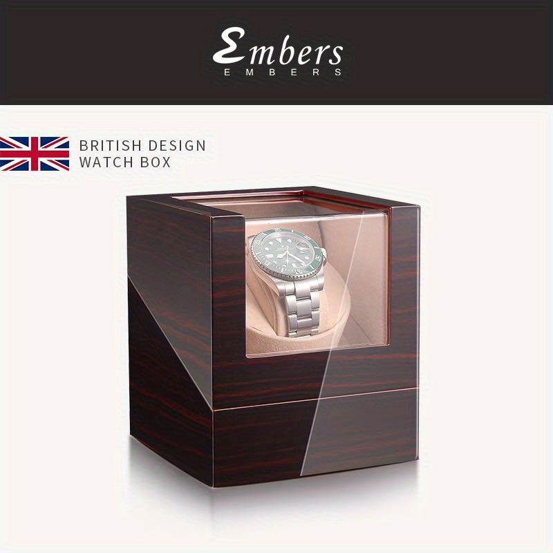 Embers Luxury Single Watch Winder Wooden Shaker Box Glass Storage Case