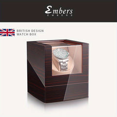 Embers Luxury Single Watch Winder Wooden Shaker Box Glass Storage Case