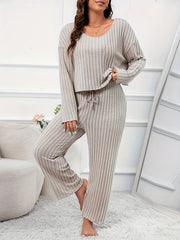 Ribbed Knit Top & Pants Pajamas Set