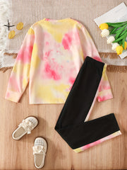 Girl's Tie Dye Long Sleeve Top & Pants Set