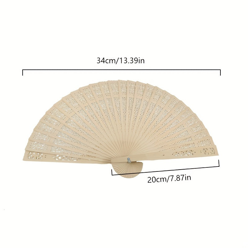 Chinese Vintage Wooden Folding Fan Sandalwood Hollow Design