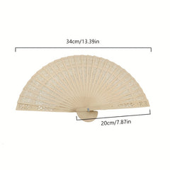 Chinese Vintage Wooden Folding Fan Sandalwood Hollow Design