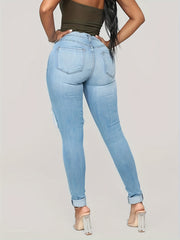 Washed Ripped High Rise Stretch Jeans