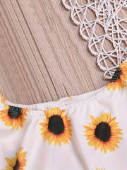 2pcs Toddler Girls Sunflower Suit Ruffle Crop Top & Irregular Skirt Set