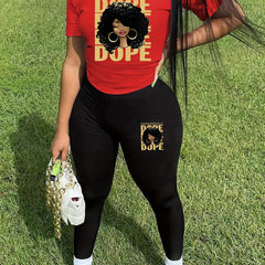 Graphic & Letter Print Two piece Set Casual Short Sleeve T shirt & Pants