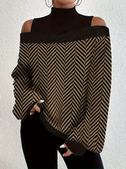 Colorblock Chevron Print Cold Shoulder Long Sleeve Jumpsuit