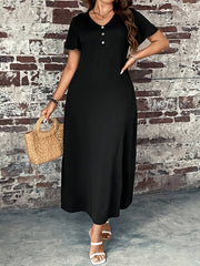 V-Neck Maxi Dress with Button Detail