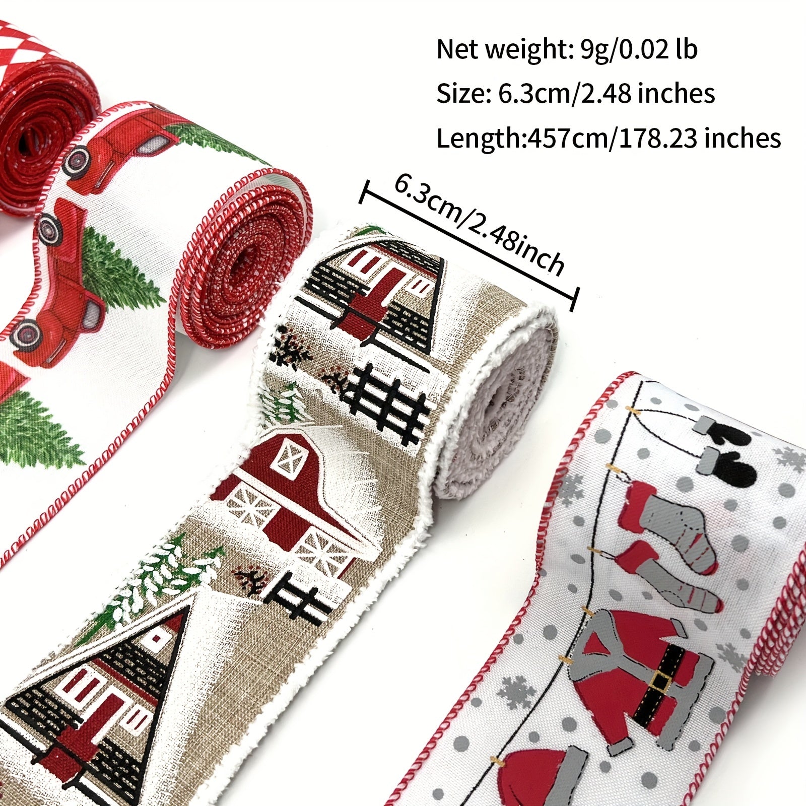 4.57m Christmas Burlap Ribbon - Truck House Socks Plaid Rhinestone Ribb