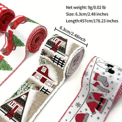 4.57m Christmas Burlap Ribbon - Truck House Socks Plaid Rhinestone Ribb
