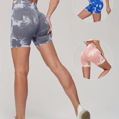 3pcs Seamless Tie Dye Butt Lifting Sports Shorts High Waist Yoga Running