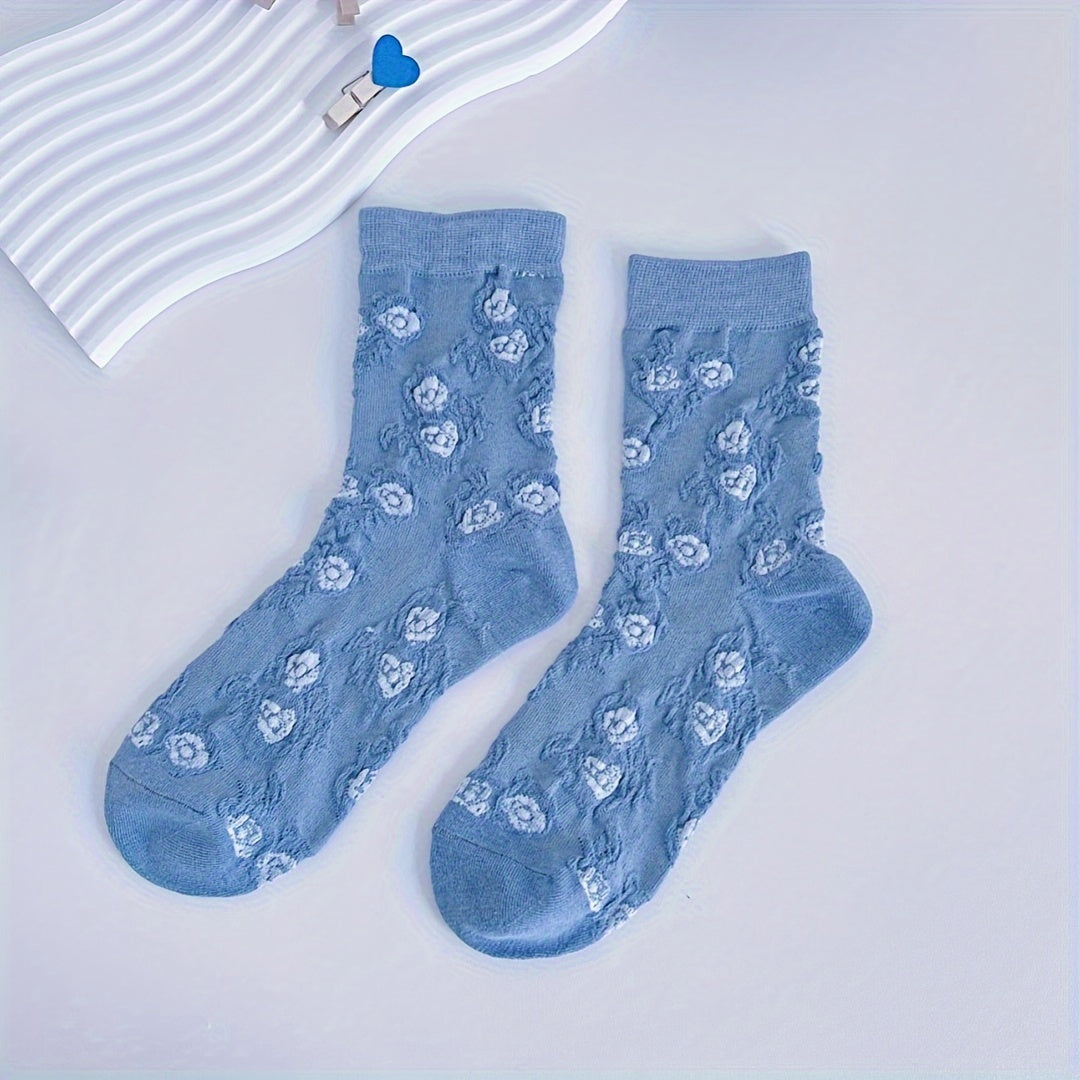 5 Pairs Floral Print Mid Tube Socks for Women