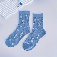 5 Pairs Floral Print Mid Tube Socks for Women