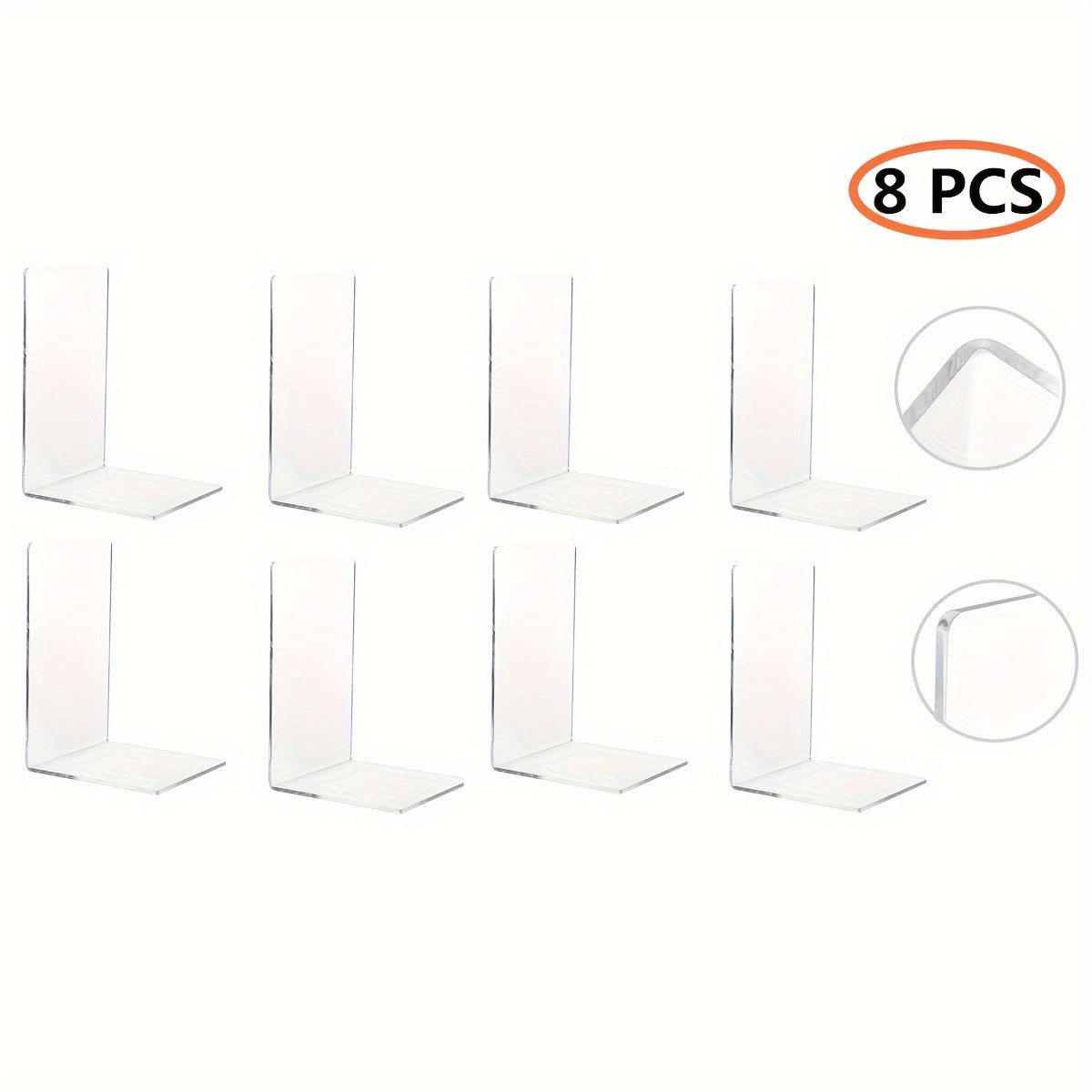 Acrylic Bookends Clear 8 pcs Stopper for Books Movies CDs Bedroom Library Office