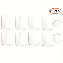 Acrylic Bookends Clear 8 pcs Stopper for Books Movies CDs Bedroom Library Office