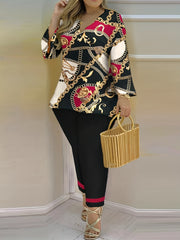 Baroque Print Top & Pants Set for Women
