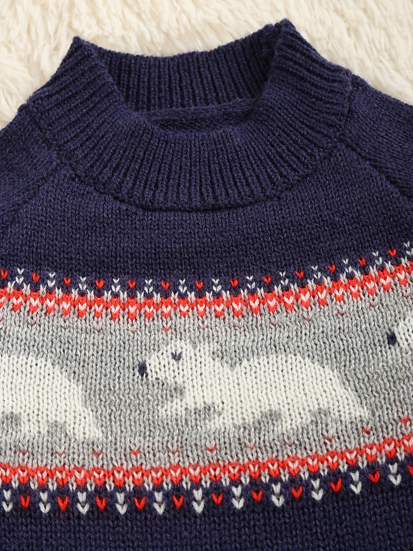 Jacquard Round Neck Knit Pullover Kids Casual Sweater Top