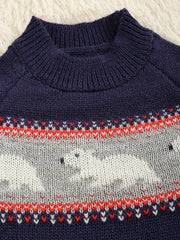 Jacquard Round Neck Knit Pullover Kids Casual Sweater Top