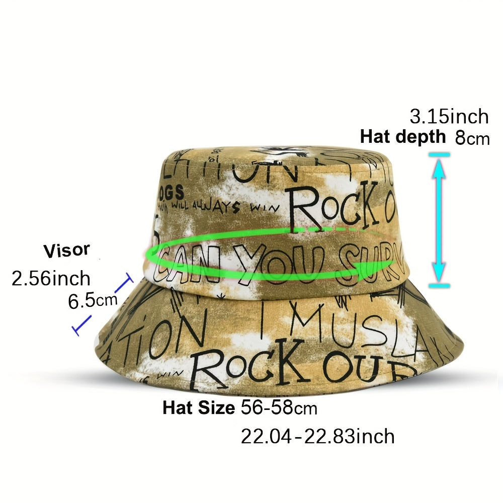 Tie Dye Letter Graffiti Print Bucket Hat Hip Hop Fisherman Cap
