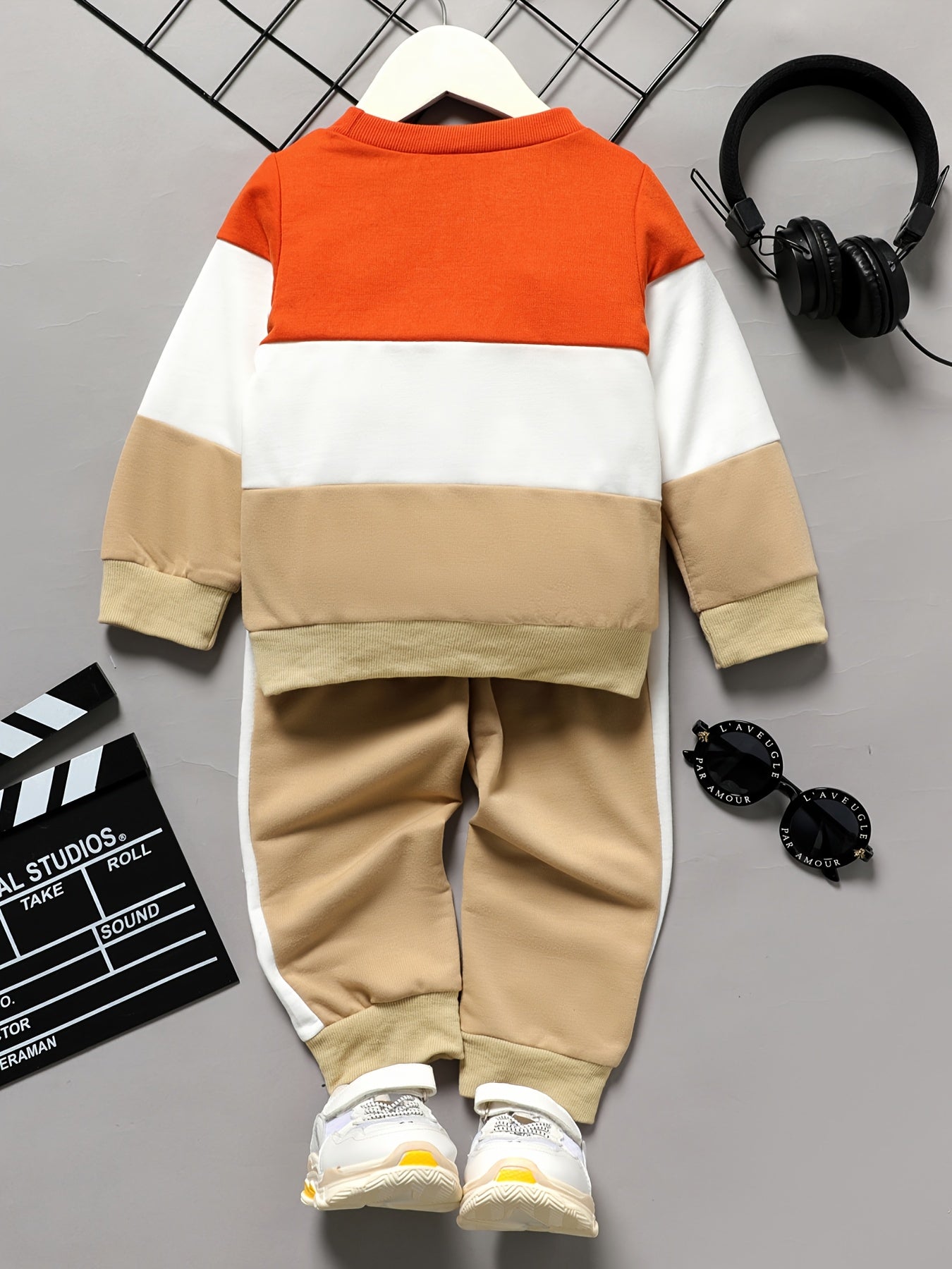 Boy 2pcs Sweatshirt & Pants LITTLE TROUBLE MAKER Print Crew Neck Long Sleeve