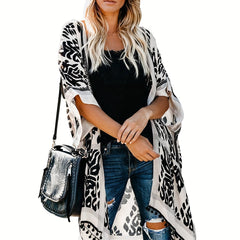 Geometric Print Pompom Trim Kimono Cover Up