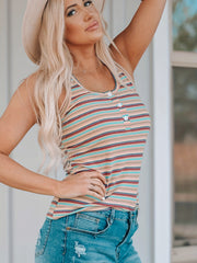 Stripe Print Button Front Tank Top for Women