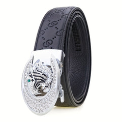 Men's Tiger Head Pattern Metal Buckle Leather Belt Gift