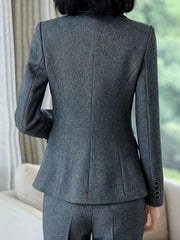 Solid Button Front Blazer Lapel Long Sleeve Blazer For Office & Work