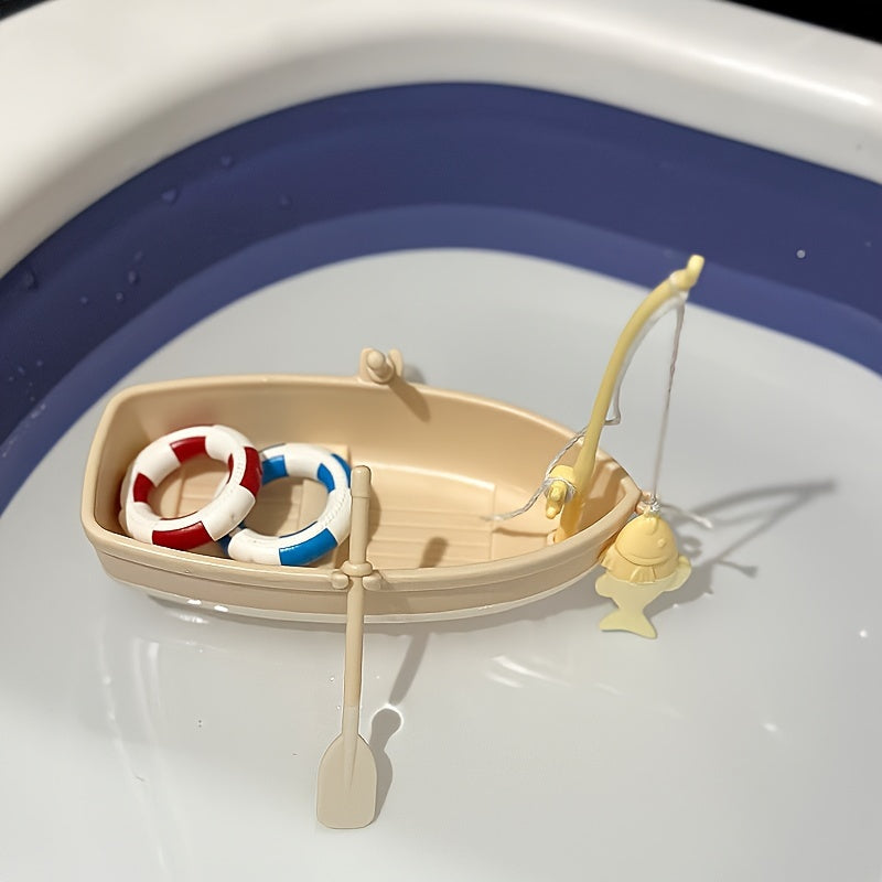 Water Play Boat Bath Toy with Swimming Ring and Fishing Canoe