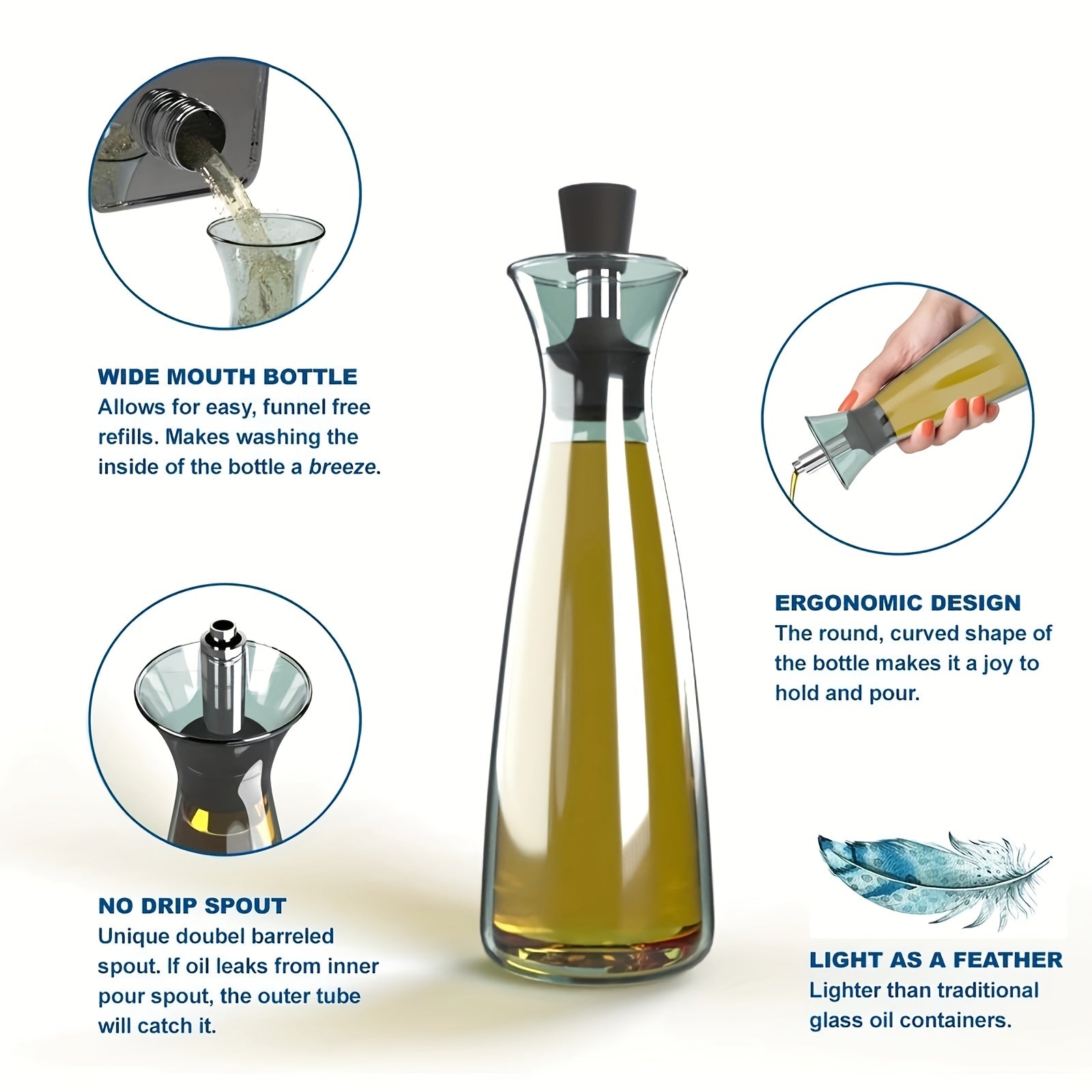 Dark Glass Olive Dispenser Protects Cooking and Vinegar Sealed Container 17 oz